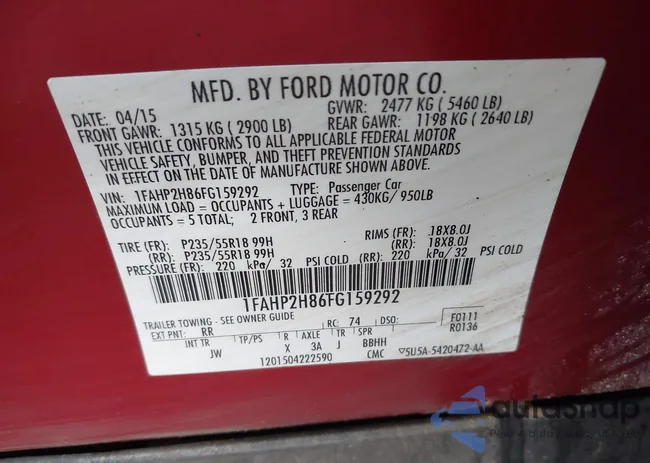 1FAHP2H86FG159292: 43421887