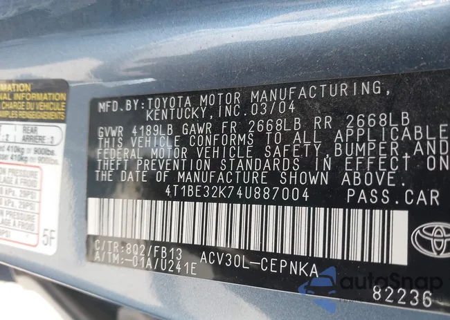 4T1BE32K74U887004: 43421998