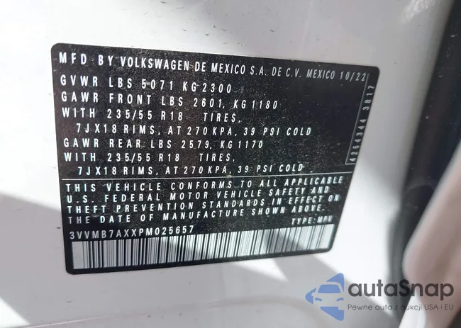 3VVMB7AXXPM025657: 43422100