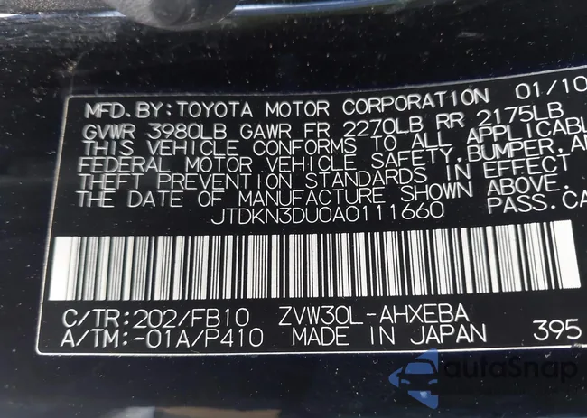 JTDKN3DU0A0111660: 43422103