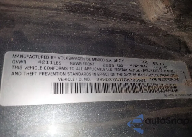 3VWDX7AJ1BM306991: 43422107