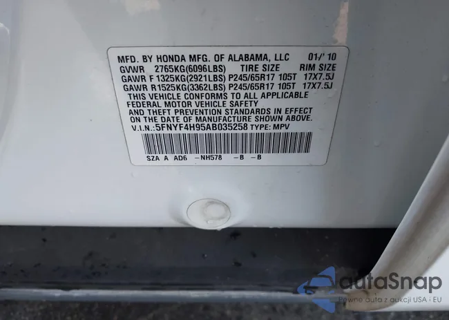 5FNYF4H95AB035258: 43422133