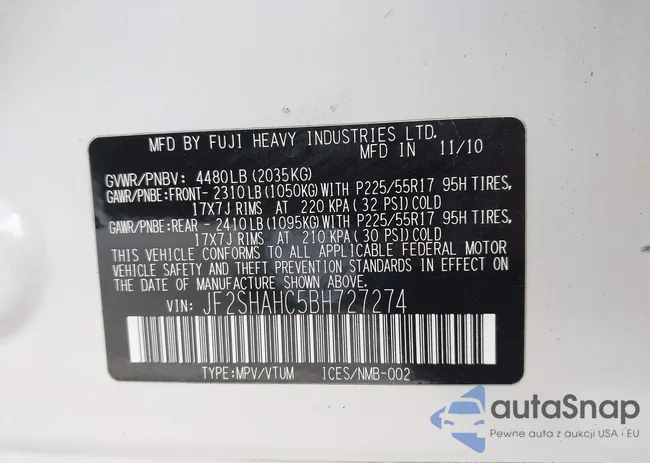 JF2SHAHC5BH727274: 43422152