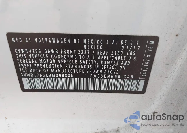 3VWD17AJXHM309835: 43421225