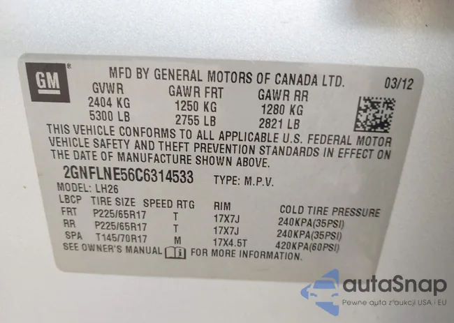 2GNFLNE56C6314533: 43421229