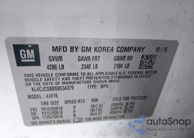 KL4CJCSB8GB534379: 43421239