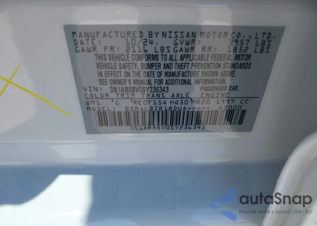 3N1AB8BV0SY236343: 43421291