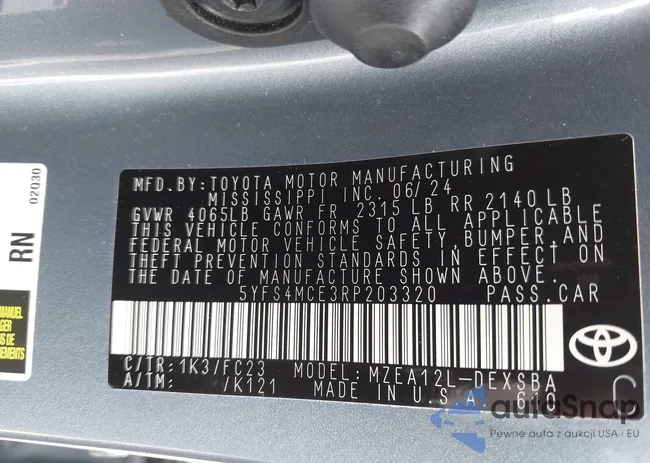 5YFS4MCE3RP203320: 43421303