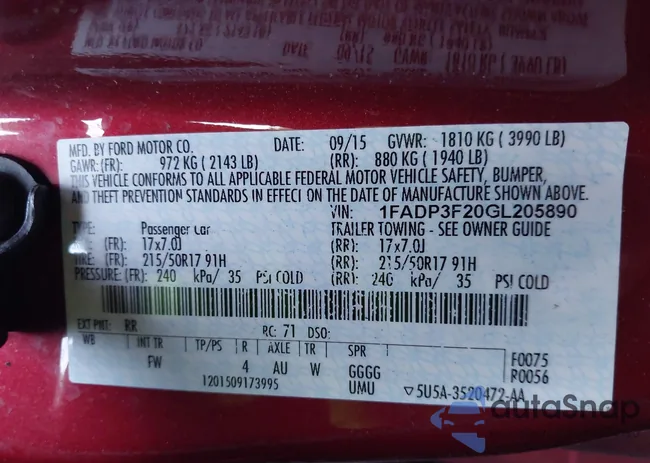 1FADP3F20GL205890: 43421326