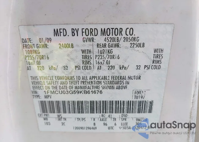 1FMCU03G59KB61676: 43421435