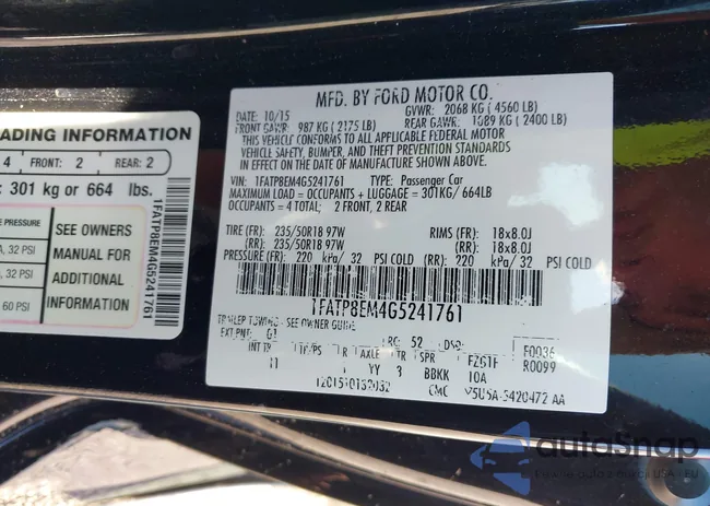 1FATP8EM4G5241761: 43421462