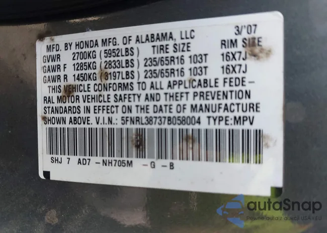 5FNRL38737B058004: 43422595