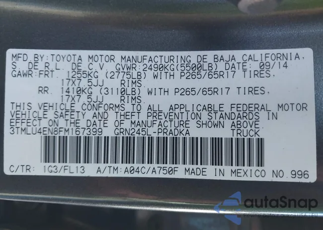 3TMLU4EN8FM167399: 43422698
