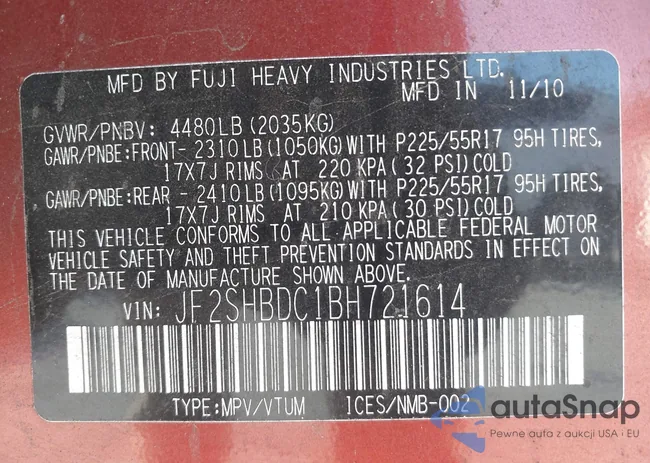 JF2SHBDC1BH721614: 43422762