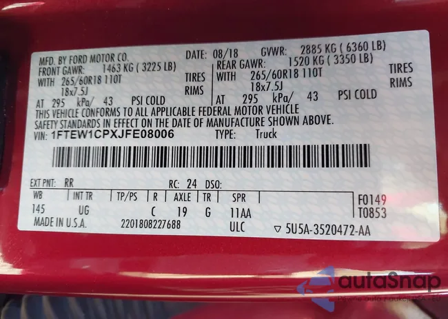 1FTEW1CPXJFE08006: 43422763