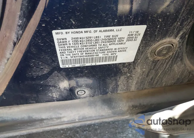 5FNYF8H24KB000190: 43422848