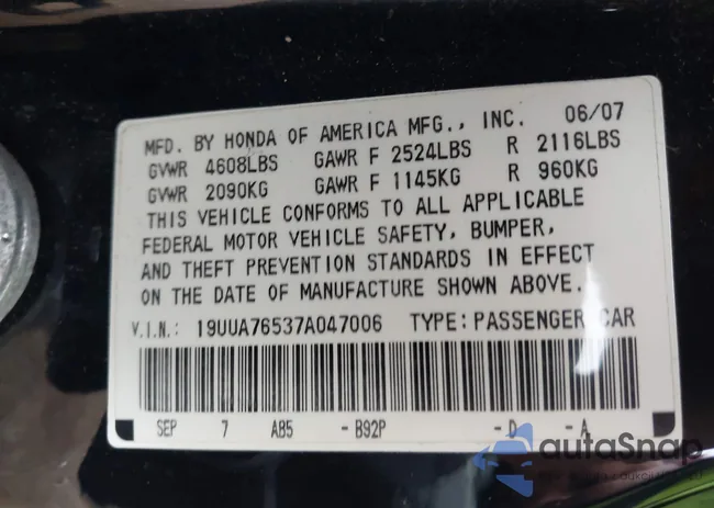 19UUA76537A047006: 43422241