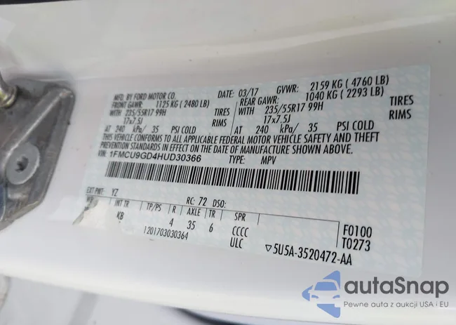 1FMCU9GD4HUD30366: 43422258