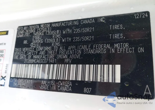 2T2BBMCA6SC071481: 43422415