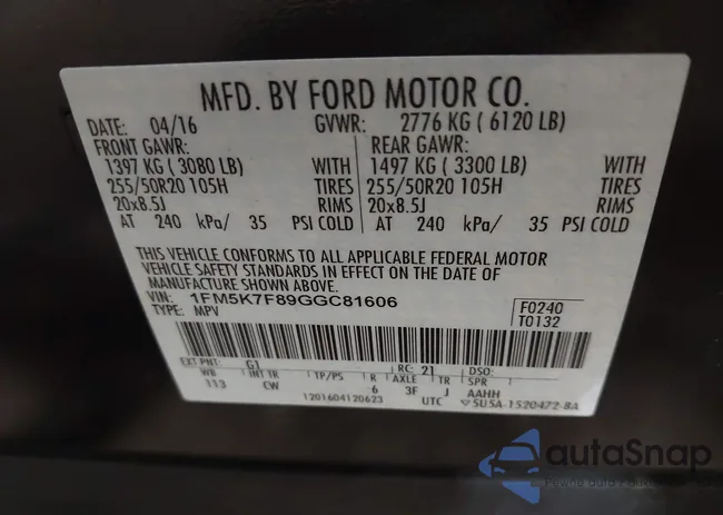 1FM5K7F89GGC81606: 43422480