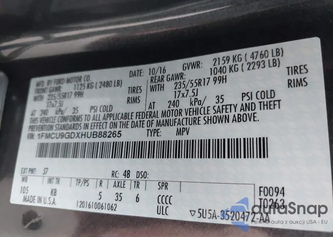 1FMCU9GDXHUB88265: 43422528