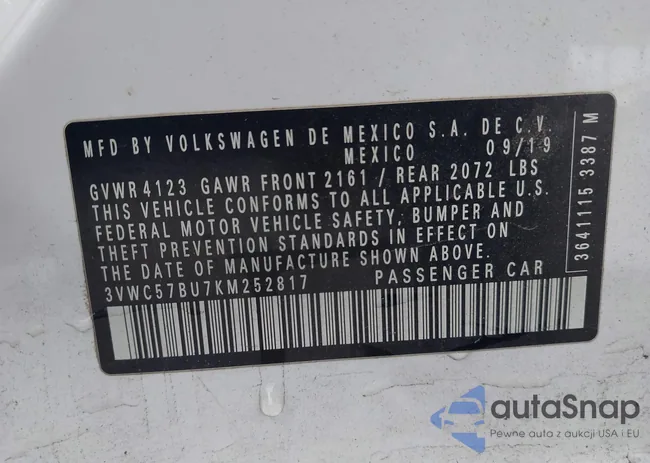 3VWC57BU7KM252817: 43422566