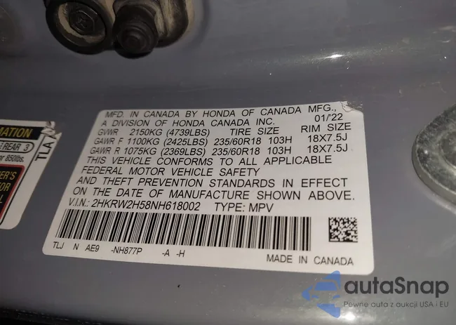 2HKRW2H58NH618002: 43422574