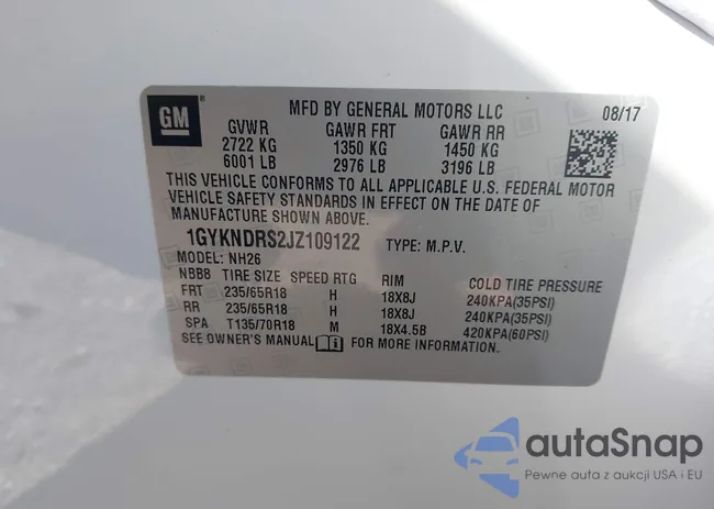 1GYKNDRS2JZ109122: 43424084