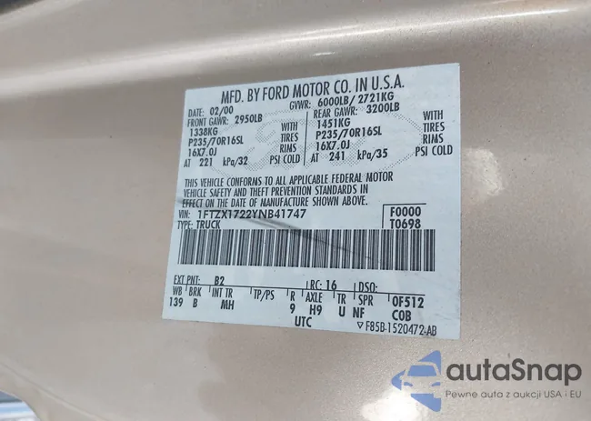 1FTZX1722YNB41747: 43424101