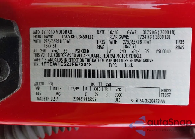 1FTEW1E52JFE72018: 43423246