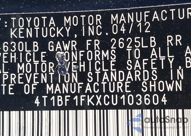 4T1BF1FKXCU103604: 43423256