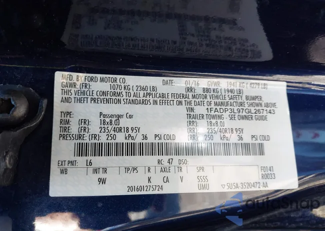 1FADP3L97GL267143: 43423272