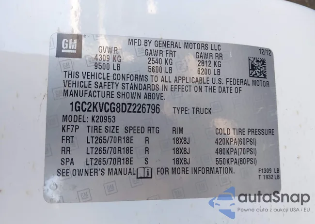 1GC2KVCG8DZ226796: 43423367