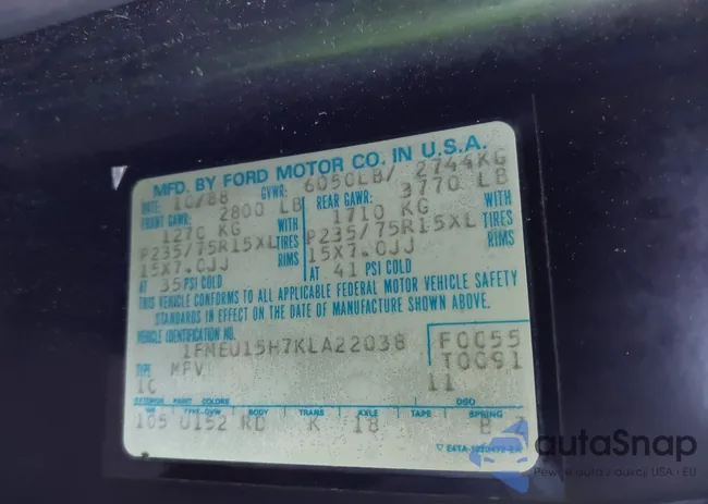 1FMEU15H7KLA22038: 43423473