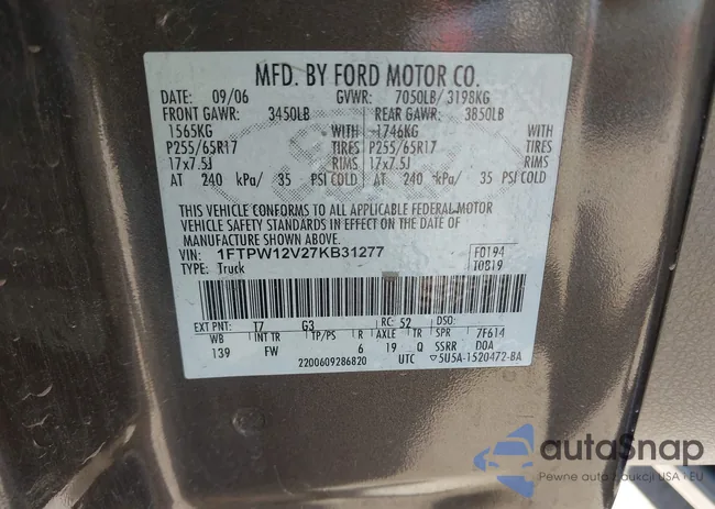 1FTPW12V27KB31277: 43423477