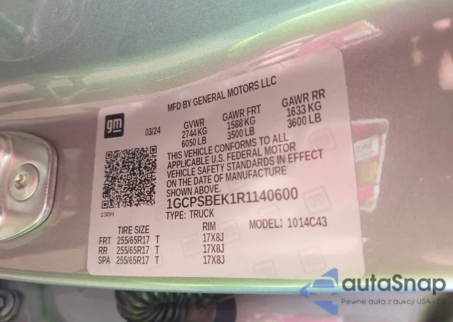 1GCPSBEK1R1140600: 43424558