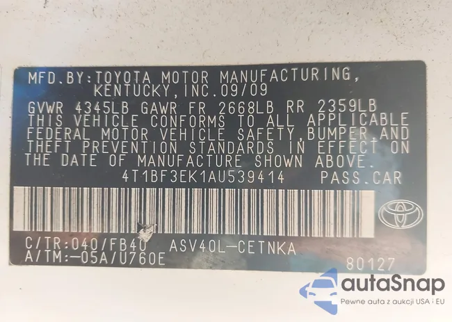 4T1BF3EK1AU539414: 43424599