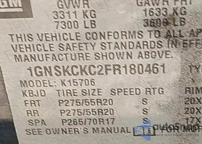 1GNSKCKC2FR180461: 43424638