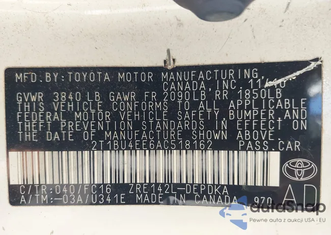 2T1BU4EE6AC518162: 43424733