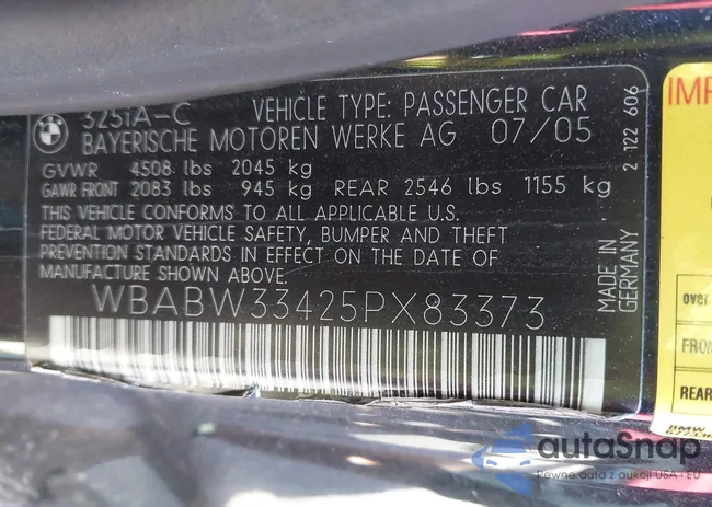 WBABW33425PX83373: 43424943