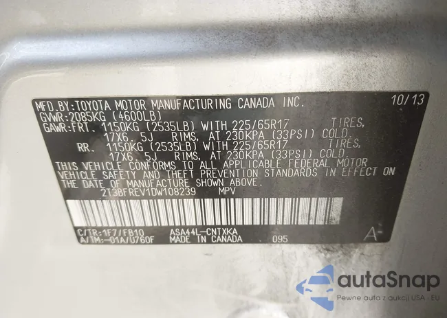 2T3BFREV1DW108239: 43424161