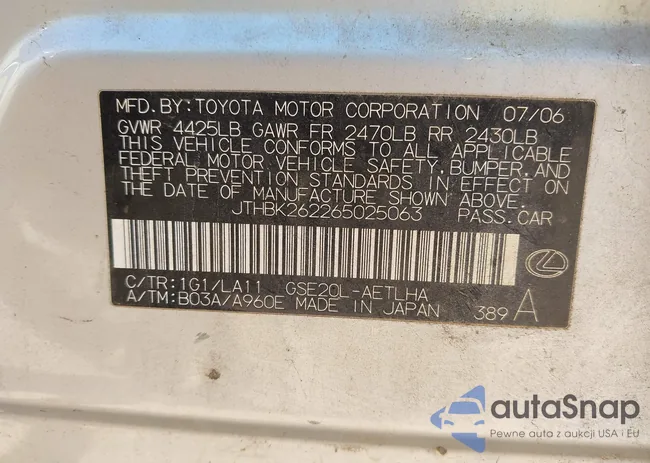 JTHBK262265025063: 43424315