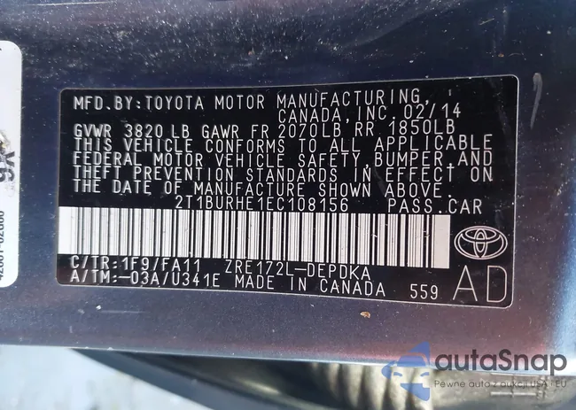 2T1BURHE1EC108156: 43424362