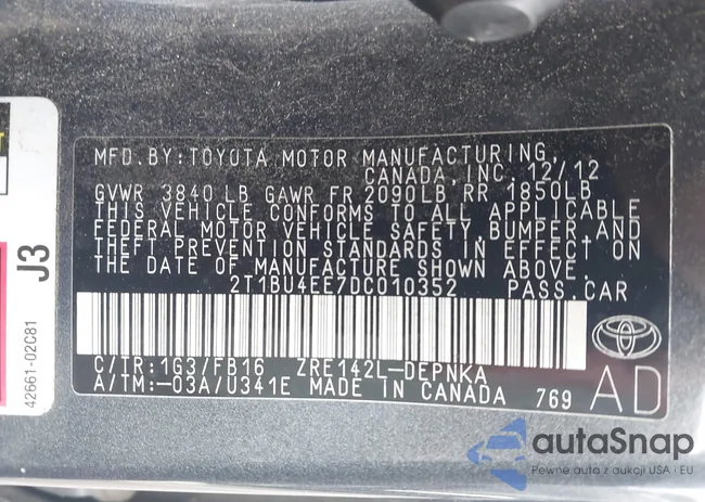 2T1BU4EE7DC010352: 43424375