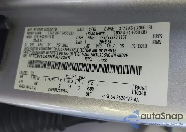 1FTEW1E46KFA73265: 43425674