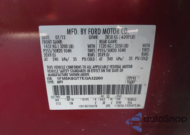 1FM5K8GT7EGA32260: 43425892