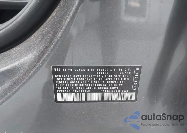 3VWC57BU3KM047950: 43425895