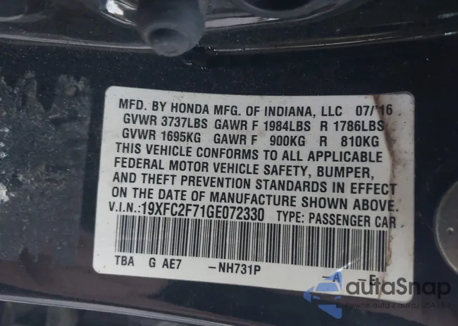 19XFC2F71GE072330: 43425955