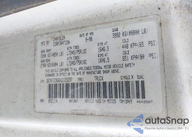 3B7KF2366XG125237: 43425983