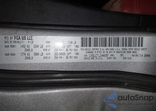 1C4SDJCT1JC400397: 43425205